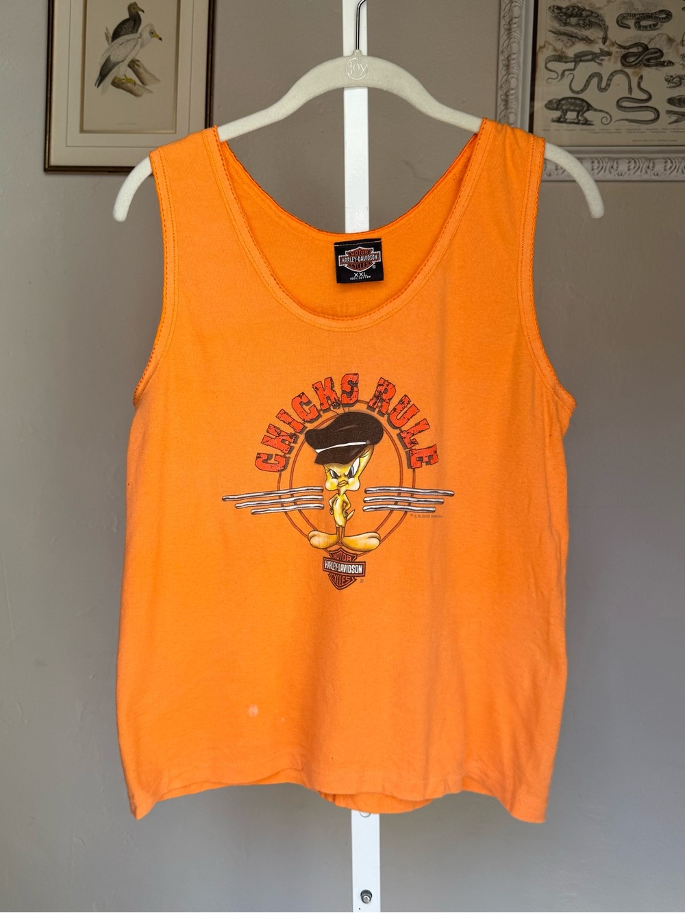 Vintage Harley-Davidson Tweety Bird Orange 'Chicks Rule' Baby Tank Top XXL